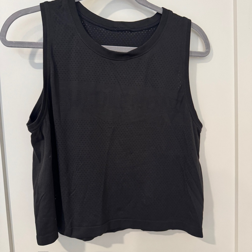 Lululemon Train to Be Tank Top Black Seamless Mesh Cropped Training Shirt